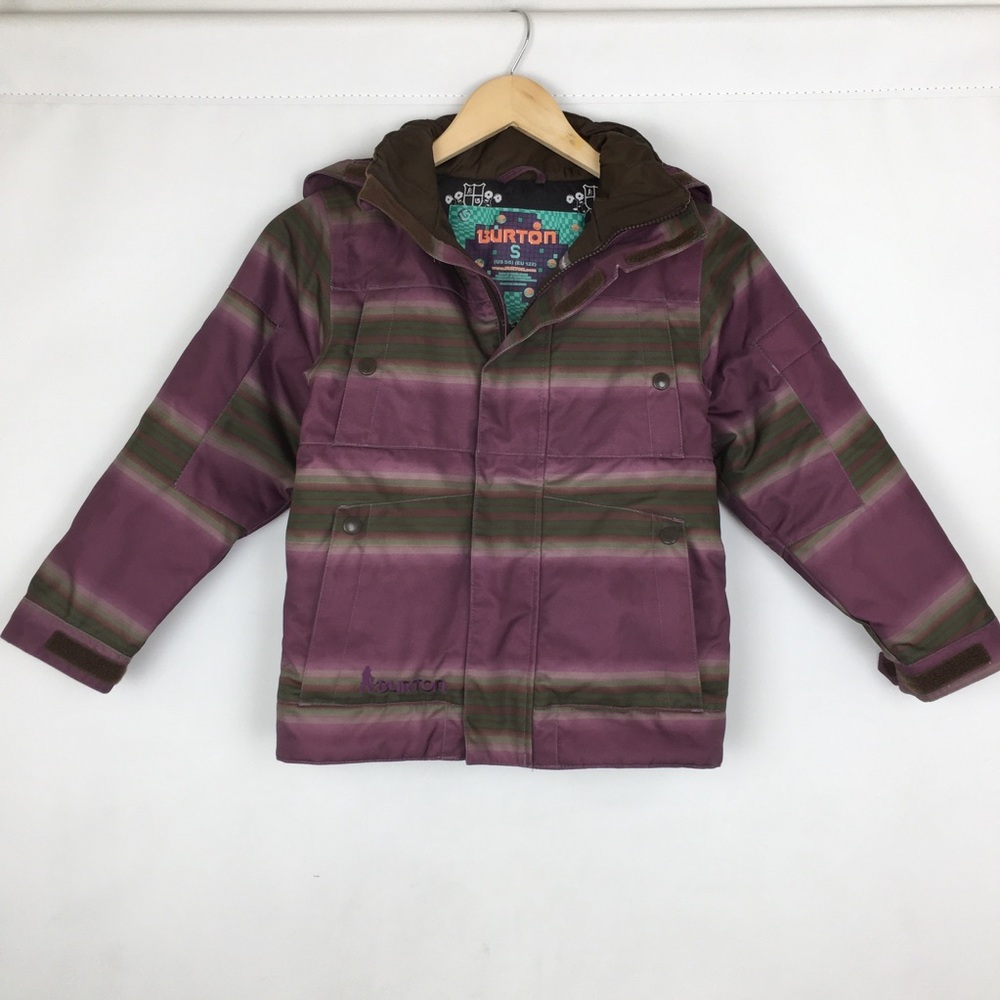 Burton Dryride Kids Snowboard Ski Winter Jacket Purple Stripes Size Small